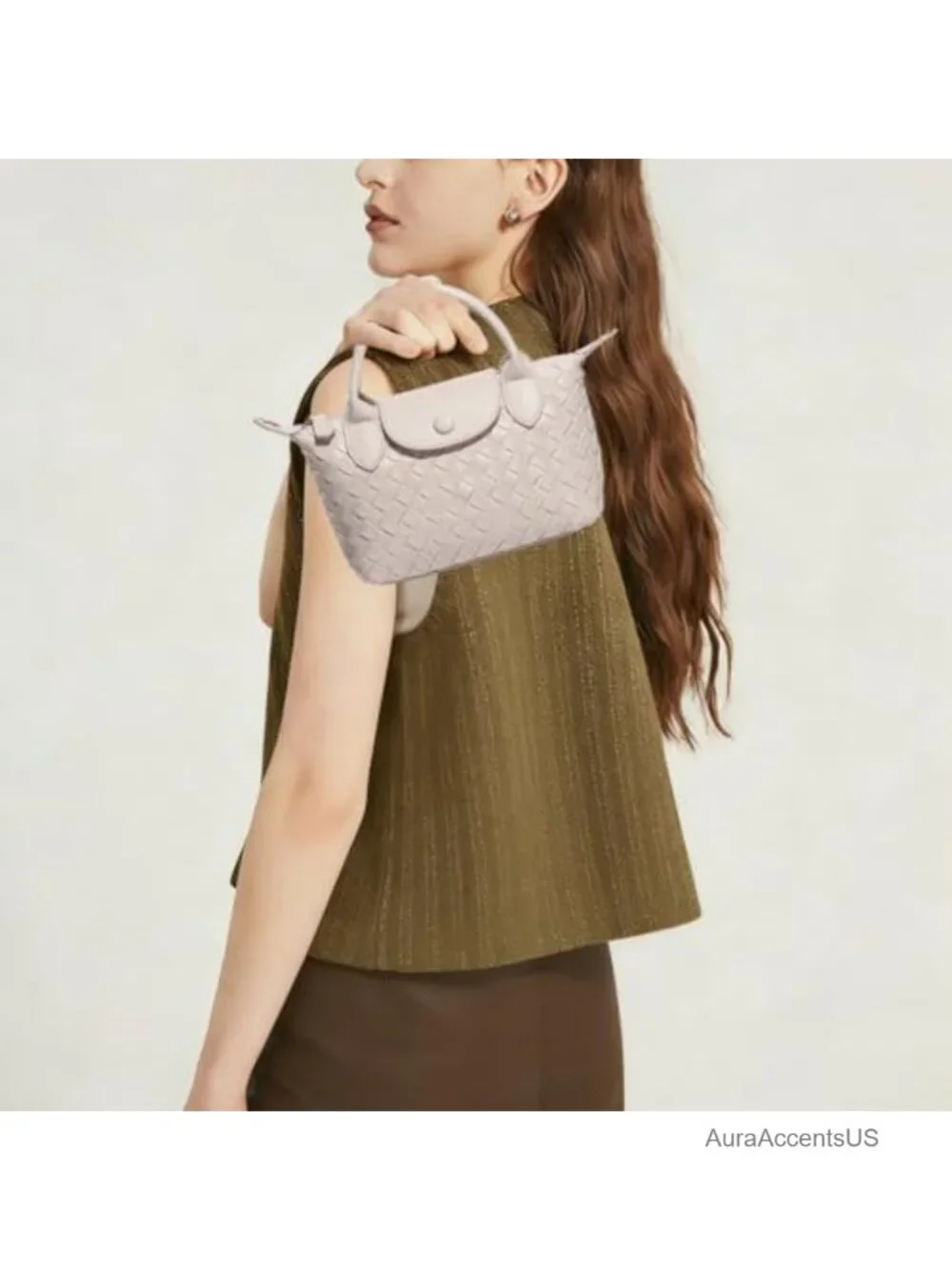 Mini Woven Dumpling Crossbody Bag, Vegan Leather Shoulder Purse, Cute Top